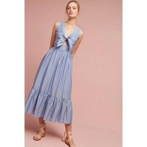 Shoshanna Kayla Tie Front Blue Midi Dress Size 10